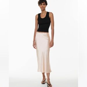 ARITZIA SILK MIDI SKIRT DENUDE COLOR